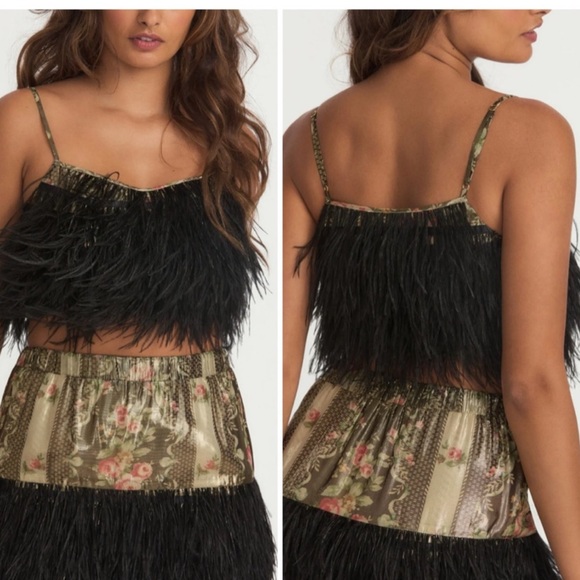 NWT ✨ Loveshackfancy dusty crop camisole top midnight ruby  black feathers - Picture 8 of 9
